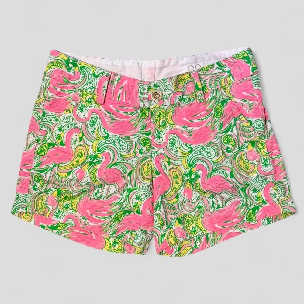 Lilly Pulitzer Callahan Shorts Flamingo Print Pink Green Paisley Size 00